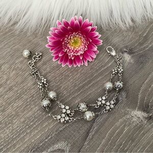 💗 BRIGHTON Atma Pearl Crystal Silver Double Strand Layered Bracelet.